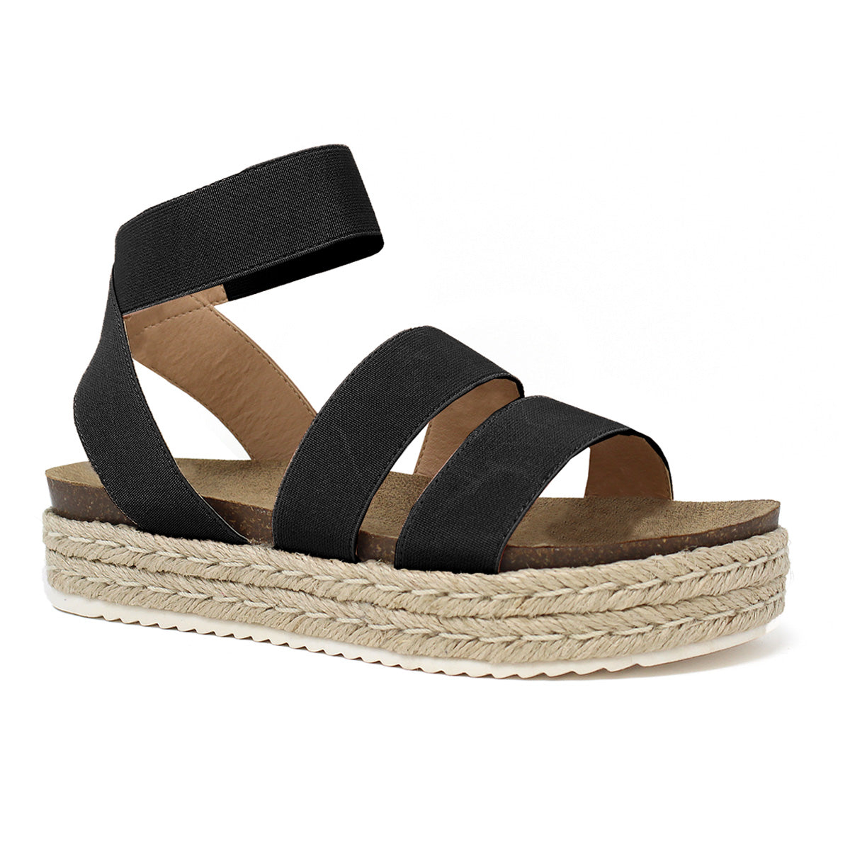 Shoe Land SL-Capri Womens Open Toe Ankle Strap Platform Sandals Causal  Espadrille Wedge Shoes(Black)
